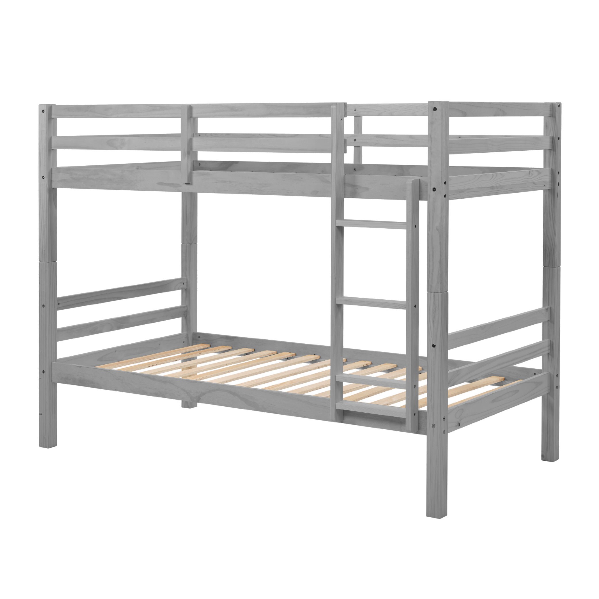 Twin Over Twin Bunk Bed With Thick Posts,Wooden Bunk Bed With High Guardrail And Ladder For Kids, Teens, Dorm Rooms, And Guest Rooms,No Box Spring Needed,Grey_voghion.com
